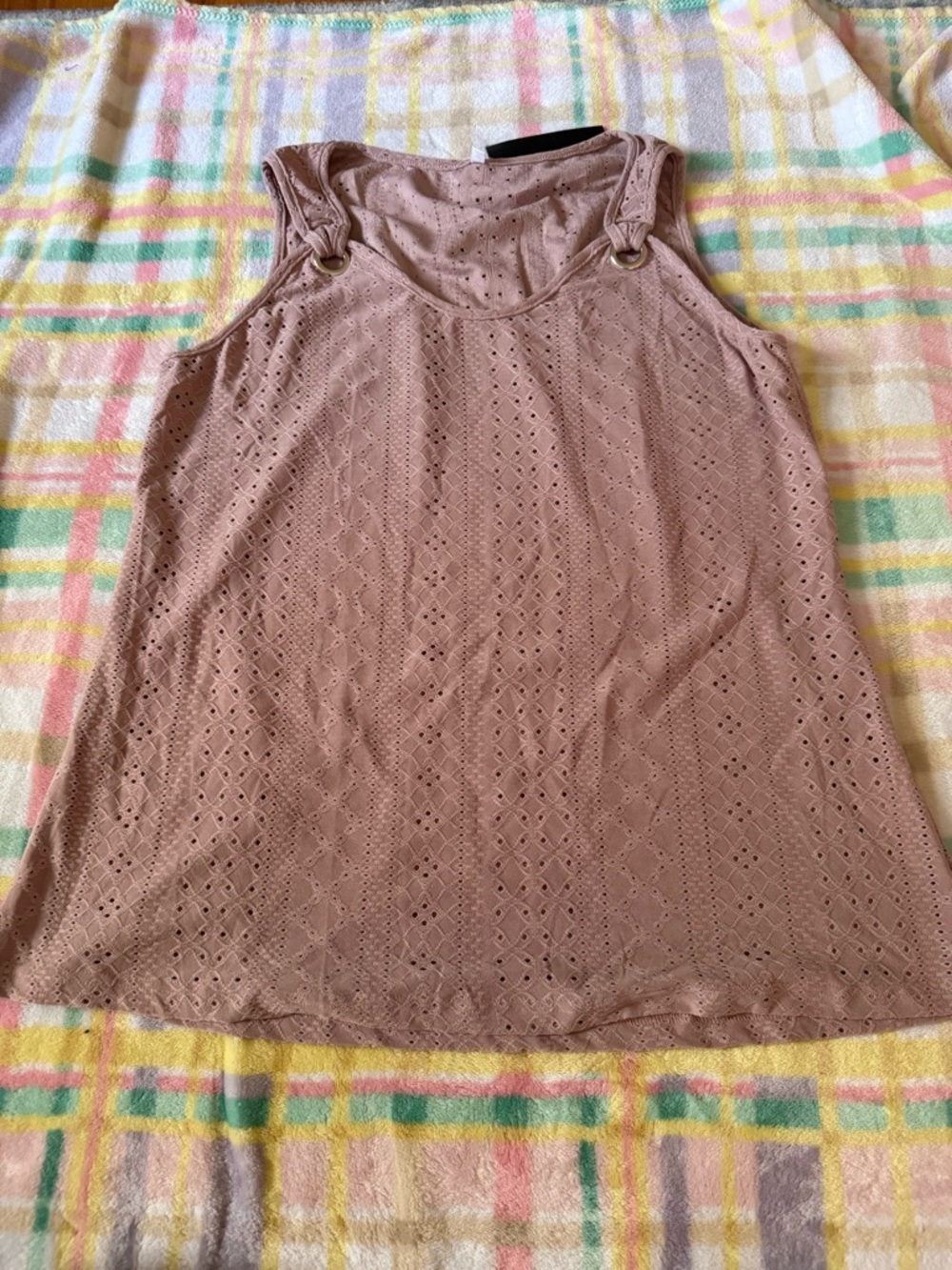 Sleeveless Eyelet Knit Tank Top - Taupe